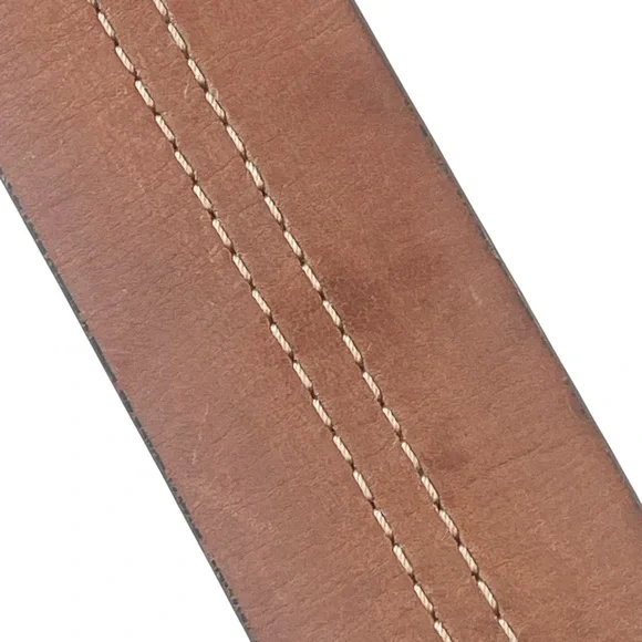 Wide Brown Leather Belt Oval Buckle 90s Size S/M - Picture 11 of 17